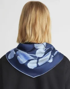 Hot Lafayette 148 New York Flora Print Silk Diamond Scarf Midnight Blue Multi