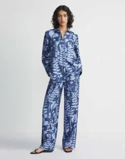 Best Lafayette 148 New York Flora Print Silk Twill Perry Pant Midnight Blue Multi