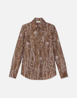 Lafayette 148 New York Flora Print Silk Twill Point Collar Blouse Deep Acorn Multi