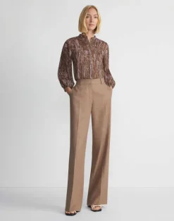 New Lafayette 148 New York Flora Print Sustainable Gemma Cloth Voile Pintuck Blouse Deep Acorn Multi