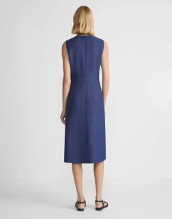 Discount Lafayette 148 New York Flora Print Viscose-Linen Sleeveless Dress Midnight Blue Multi