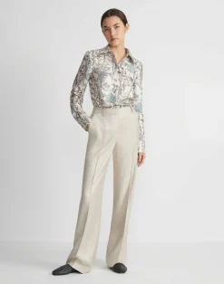 Hot Lafayette 148 New York Flora Trail Print Silk Twill Collared Blouse Pampas Plume Multi