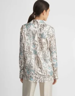 Hot Lafayette 148 New York Flora Trail Print Silk Twill Collared Blouse Pampas Plume Multi