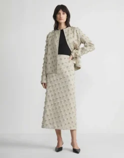 Hot Lafayette 148 New York Fringed Dot Jacquard Pencil Skirt Plaster Iridescent