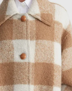 Online Lafayette 148 New York Gingham Alpaca-Wool Boucl Double Face Oversized Coat Camel Multi