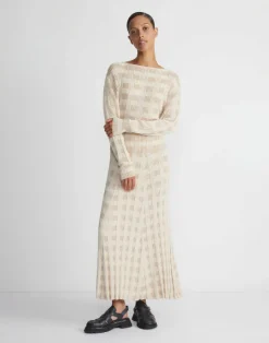 Lafayette 148 New York Gingham Responsible Matte Crepe Knit Asymmetric Skirt Dune Multi
