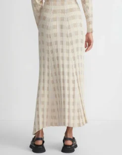 Lafayette 148 New York Gingham Responsible Matte Crepe Knit Asymmetric Skirt Dune Multi