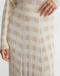 Lafayette 148 New York Gingham Responsible Matte Crepe Knit Asymmetric Skirt Dune Multi