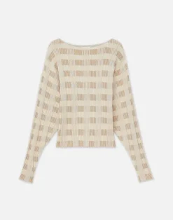 Outlet Lafayette 148 New York Gingham Responsible Matte Crepe Blouson Sweater Dune Multi