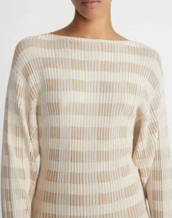 Outlet Lafayette 148 New York Gingham Responsible Matte Crepe Blouson Sweater Dune Multi
