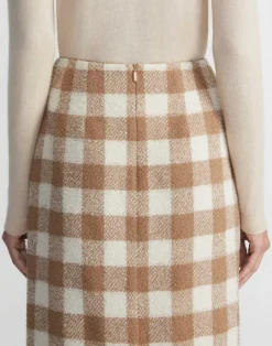 Online Lafayette 148 New York Gingham Wool Maxi Pencil Skirt Camel Multi