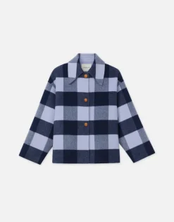 Sale Lafayette 148 New York Gingham Wool-Cashmere Double Face Oversized Swing Coat Midnight Blue Multi