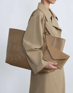 Clearance Lafayette 148 New York Grained Calfskin Leather Postmark L Tote Cadet Khaki