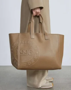 Clearance Lafayette 148 New York Grained Calfskin Leather Postmark L Tote Cadet Khaki