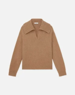 Clearance Lafayette 148 New York Hair Chainette Collared Sweater Camel
