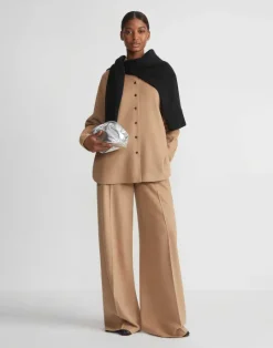Lafayette 148 New York Hair Drop Shoulder Shirt Jacket Camel