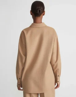 Lafayette 148 New York Hair Drop Shoulder Shirt Jacket Camel
