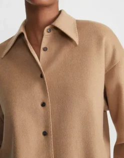 Lafayette 148 New York Hair Drop Shoulder Shirt Jacket Camel
