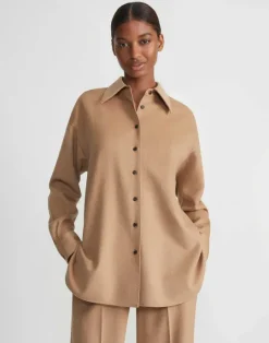 Lafayette 148 New York Hair Drop Shoulder Shirt Jacket Camel
