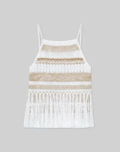 Clearance Lafayette 148 New York Hand Macram Organic Cotton Tank White Multi
