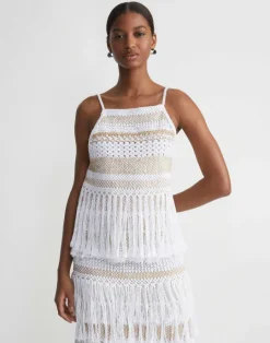 Clearance Lafayette 148 New York Hand Macram Organic Cotton Tank White Multi