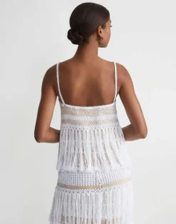 Clearance Lafayette 148 New York Hand Macram Organic Cotton Tank White Multi