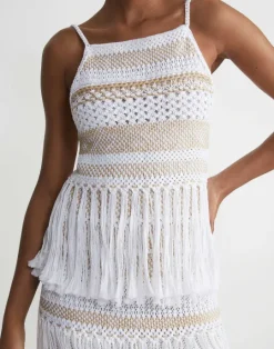 Clearance Lafayette 148 New York Hand Macram Organic Cotton Tank White Multi