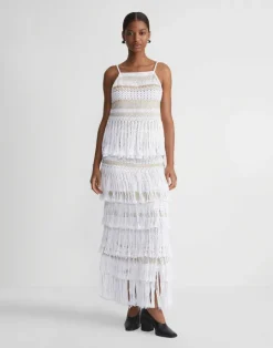 Sale Lafayette 148 New York Hand Macram Organic Cotton Skirt White Multi