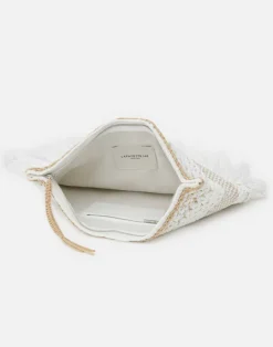 Sale Lafayette 148 New York Hand Macram Organic Cotton Fringed Clutch White Multi