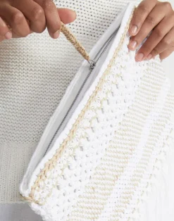 Sale Lafayette 148 New York Hand Macram Organic Cotton Fringed Clutch White Multi