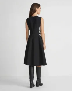 Online Lafayette 148 New York Hand-Beaded Rose Wool-Silk Crepe Sleeveless Dress Black