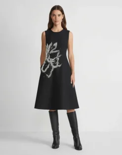 Online Lafayette 148 New York Hand-Beaded Rose Wool-Silk Crepe Sleeveless Dress Black
