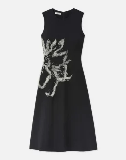 Online Lafayette 148 New York Hand-Beaded Rose Wool-Silk Crepe Sleeveless Dress Black