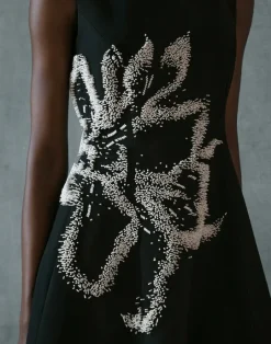 Online Lafayette 148 New York Hand-Beaded Rose Wool-Silk Crepe Sleeveless Dress Black