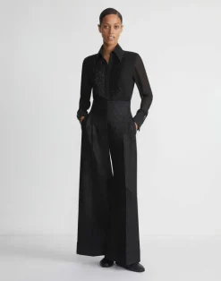 Sale Lafayette 148 New York Hand-Beaded Silk Georgette Pintuck Blouse Black