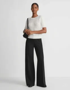 Outlet Lafayette 148 New York Hand-Embellished Cashmere Lace Stitch Short Sleeve Sweater Cloud