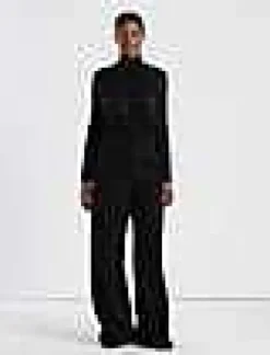 Discount Lafayette 148 New York Hand-Embellished Cashmere Lace Stitch Cropped Cardigan Black