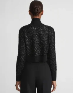 Discount Lafayette 148 New York Hand-Embellished Cashmere Lace Stitch Cropped Cardigan Black