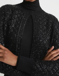 Discount Lafayette 148 New York Hand-Embellished Cashmere Lace Stitch Cropped Cardigan Black