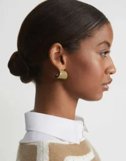 Hot Lafayette 148 New York Hand-Painted Enamel Lune Brass Earring Cadet Khaki