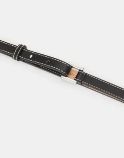 Outlet Lafayette 148 New York Italian Vachetta Leather Skinny Belt Black