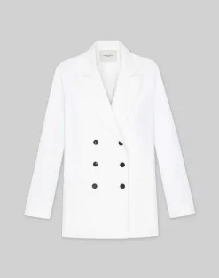 Lafayette 148 New York L148 Denim Double Breasted Blazer Washed Plaster