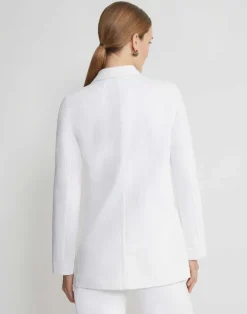 Lafayette 148 New York L148 Denim Double Breasted Blazer Washed Plaster