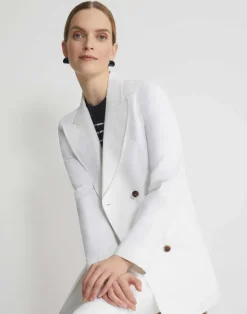 Lafayette 148 New York L148 Denim Double Breasted Blazer Washed Plaster