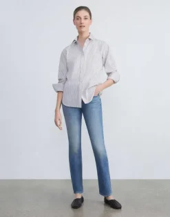 Clearance Lafayette 148 New York L148 Denim Reeve Straight Jean Faded Skyline
