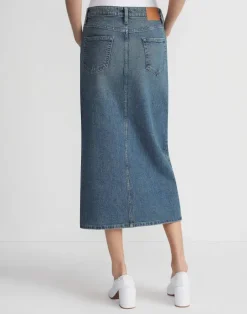 Hot Lafayette 148 New York L148 Denim Slit Front Midi Skirt Sunfaded