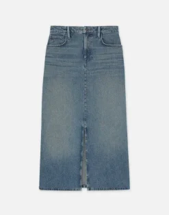 Hot Lafayette 148 New York L148 Denim Slit Front Midi Skirt Sunfaded