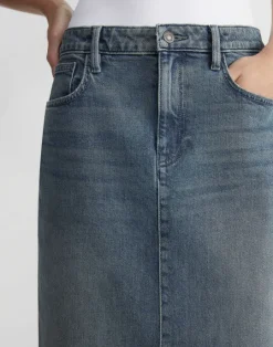 Hot Lafayette 148 New York L148 Denim Slit Front Midi Skirt Sunfaded