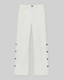 Online Lafayette 148 New York L148 Denim Wyckoff Button Wide Leg Jean Washed Ecru