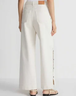 Online Lafayette 148 New York L148 Denim Wyckoff Button Wide Leg Jean Washed Ecru